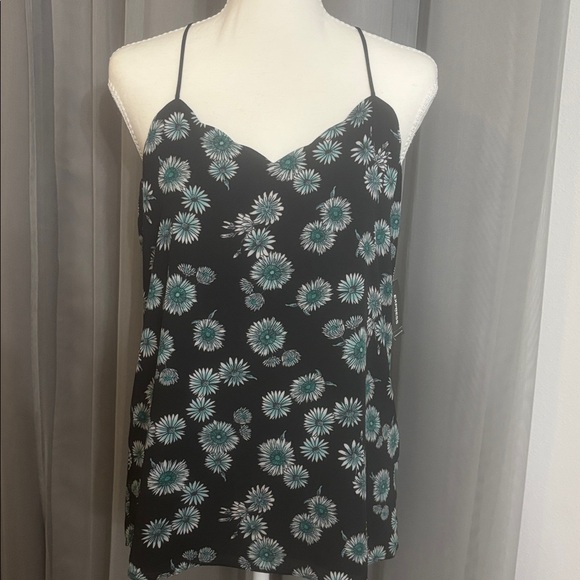 Express Tops - Express Black Floral V Neck Tank Top Size S NWT Spaghetti Strap Keyhole Back